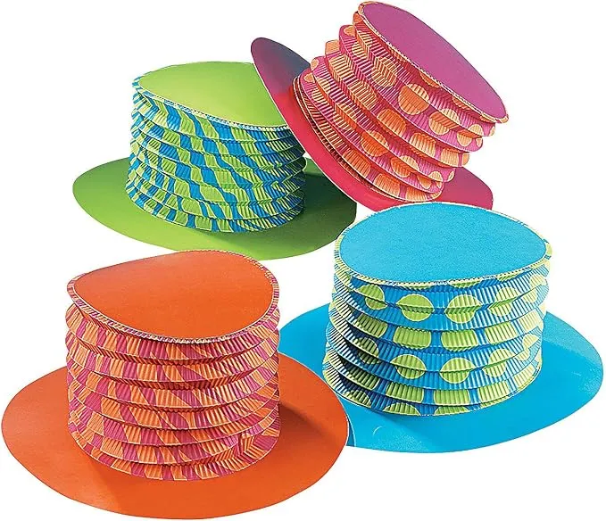 16 Pieces Accordion Party Hats Mad Accordion Top Hats Hatter Tea Party Decorations Cardboard Fold Paper Hats for Adults Kids