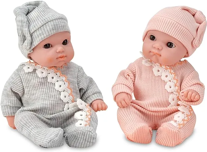 Mommy & Me 8" Soft Body Twin Baby Dolls with Removable Outfits and Baby Doll Accessories, Realistic Twin Baby Doll Set for Toddlers