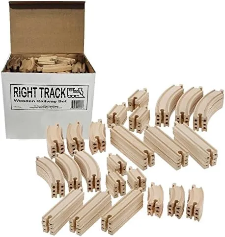 Wooden Train Track 100 Piece Pack - 100% Compatible with All Major Brands including Thomas Wooden Railway System - By Right Track Toys