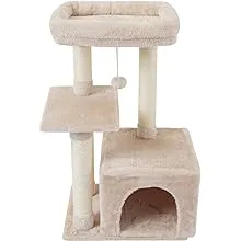 FISH&NAP US11MI Cute Cat Tree Kitten Cat Tower for Indoor Cat Condo Sisal Scratching Posts with Jump Platform Cat Furniture Activity Center Play House Beige