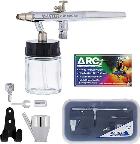 Master Performance S68 Multi-Purpose Precision Dual-Action Siphon Feed Airbrush, 0.35 mm Tip, 3/4 oz Fluid Bottle, Color Cup, 6 Foot Braided Air Hose - User Friendly Set Kit - Auto, Art, Hobby, Cake