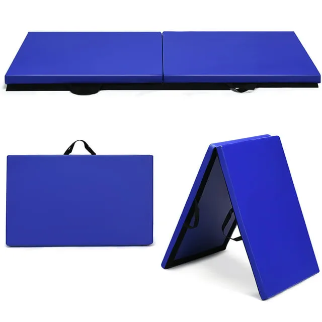 Blue 6'x24''X1.5'' Gymnastics Mat Thick Two Folding Panel Exercise