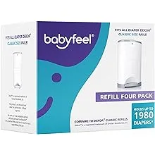 Babyfeel Refills Compatible with DEKOR Classic Diaper Pails | 4 Pack | Exclusive 30% Extra Thickness | Diaper Pail Refills with Powerful Odor Elimination | Powder Scent | Holds up to 1980 Diapers