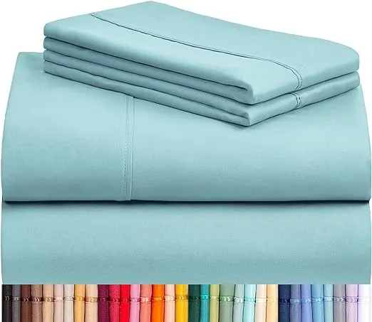 LuxClub 4 PC Sheet Bed Sheets Deep Pockets 18" Eco Friendly Wrinkle Free-Kids-Fitted Sheets Hypoallergenic Anti-Bacteria Machine Washable Hotel Bedding Silky Soft - Aqua Twin
