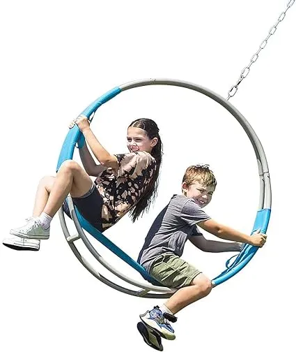 HearthSong 40-Inch Steel-Frame Aerial Hoop Spinning Round Tree Swing with Suspended Tesline Fabric Seat, Holds 300 lbs.