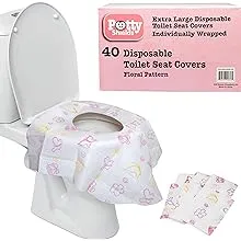 Toilet Seat Covers Disposable (40 Pack, Floral) - XL Waterproof Toilet Cover for Toddlers, Kids & Adults - Portable & Individually Wrapped for Travel, Potty Training & Public Restrooms