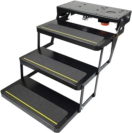 Kwikee 25 Series Triple 12V Electric RV Step Assembly, 8" Rise, 300 lbs. Heavy-Gauge Steel, Logic Control Unit, Power Switch Kit, Anti-Slip Steps, Travel Trailers, 5th Wheels, Campers - 3658373