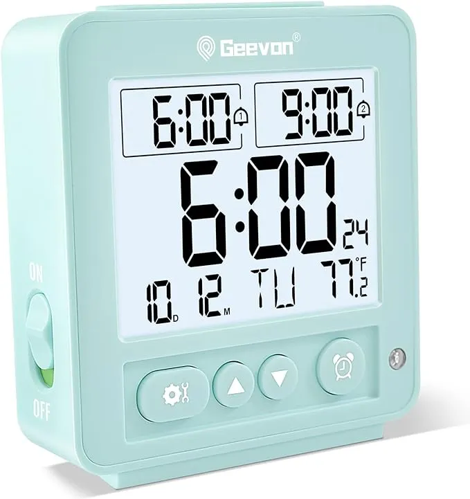 Atomic Travel Alarm Clock with Auto/8S Backlight 2 Alarm Settings Temperature