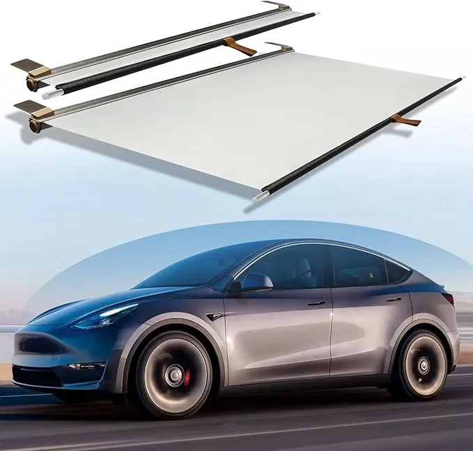 overcheuk Tesla Model y Sunshade-Retractable Sun Shade for Tesla Model y-Tesla Model y Accessories Covers Set of 2- Heat Insulation, Rolling Storag,