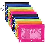 DoDoMagxanadu Binder Pencil Pouch with Zipper Pulls, Pencil Case with Rivet Enforced 3 Ring, 10 Pack 5 Colors