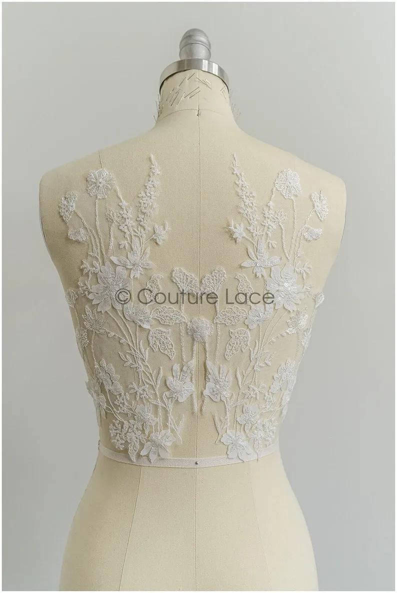 A21-205 // super soft wildflower lace applique for bridal dress, flower lace patches, embroidered lace applique, bridal applique