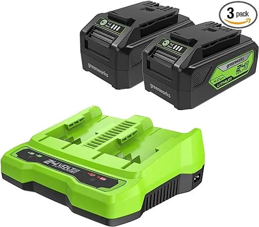 Greenworks 24V 4.0Ah USB Battery (2-Pack) Starter Kit + Dual Port Rapid Charger (Genuine Greenworks Parts)