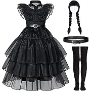 Black Dress Up Costume for Girls Birthday Halloween Cosplay Party with Wig Socks ...