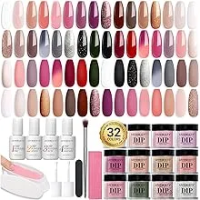 AZUREBEAUTY Dip Powder Nail Starter Kit Brown Nude Pink Grey Acrylic Dipping Powder 32 Colors All-in-1 Set Recycling Tray&Liquid Top/Base Coat Activator Nail Art Manicure Salon 42 PCS