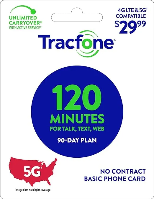 TracFone $29.99 Basic Phone Plan, 120 Minutes, 90 Days [Physical Delivery]