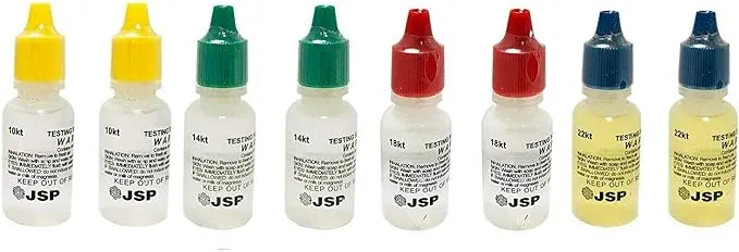 8 PC JSP Gold Testing Acid Solutions 10K 14K 18K 22K - 2 Bottles Each