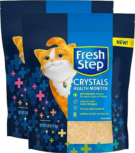 Fresh Step Crystals Health Monitoring Cat Litter, Unscented, Lightweight Crystals Litter Checks Urine pH Levels to Monitor Cat Health, Helps Control Odors, 14 Lbs Total (2 Pack of 7 Lb Bags)