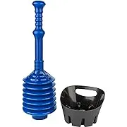 JS Jackson Supplies Blue Bellows Accordion Toilet Plunger with Black Storage