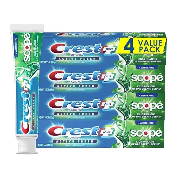 Crest Complete Active Fresh + Whitening Toothpaste, 5.5oz (Pack of 4)