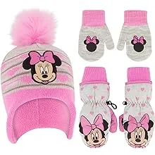 Disney Minnie Mouse Winter Hat with Knit and Insulated Ski Mitten Set, Ages 2-4