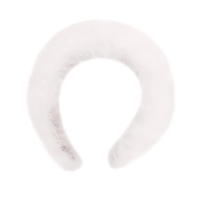 surell Faux Rex Headband (White) - Fake Rabbit Fur Hairband for Women - Girls Cute Makeup Headband - Soft Trendy Headband Comfortable Fluffy - One Size Fits All