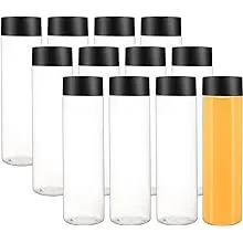 24 Pack 10 OZ (300 Ml) Clear PET Plastic Juice Bottles with Black Lids - Plastic