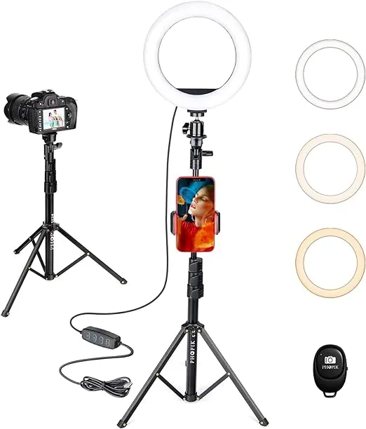 Selfie Ring Light with Tripod Stand & Cell Phone Holder for Video Conference Lighting/Zoom Lighting/Makeup/Live Stream,PHOPIK Mini LED Camera