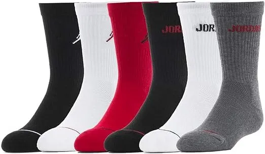 Jordan Boys 6-Pk. Crew Socks, Black, White, Red, 2
