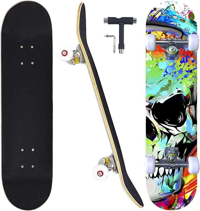 Skateboards for Beginners Adults Youths Teens Kids Girls Boys 31 Inch Pro Complete Skate Boards 7 Layer Canadian Maple Double Kick Concave Longboards