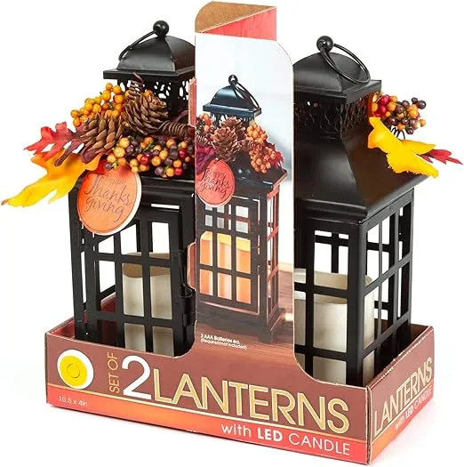 Thanksgiving Decorative Lantern Set, 10 1/2 Inches, Holiday Decorations