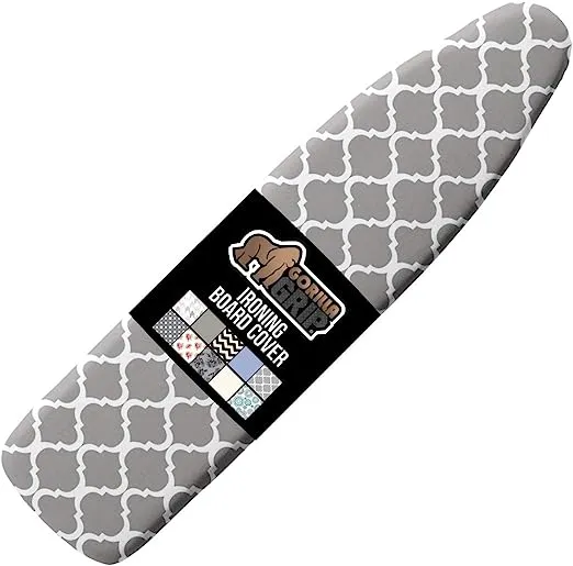 The Original Gorilla Grip Ironing Board Cover, Silicone Coating, Full Size Scorch Resistant Padding, Elastic Edge, Heavy Duty Iron Pad Covers Standard Boards, Hook and Loop Fastener Strap, Silver