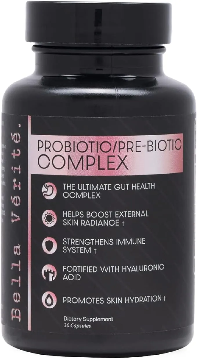 Bella Vérité. Probiotic & Prebiotic Complex - Support Women's Digestive & Gut Health - 3.45 Billion CFU Lactobacillus Probiotics for Clearer Skin - Daily Probiotic Supplement (30 Vegetarian Capsules)