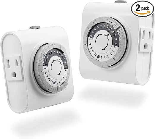 GE 24-Hour Heavy Duty Indoor Plug-in Mechanical Timer, 2 Grounded Outlets