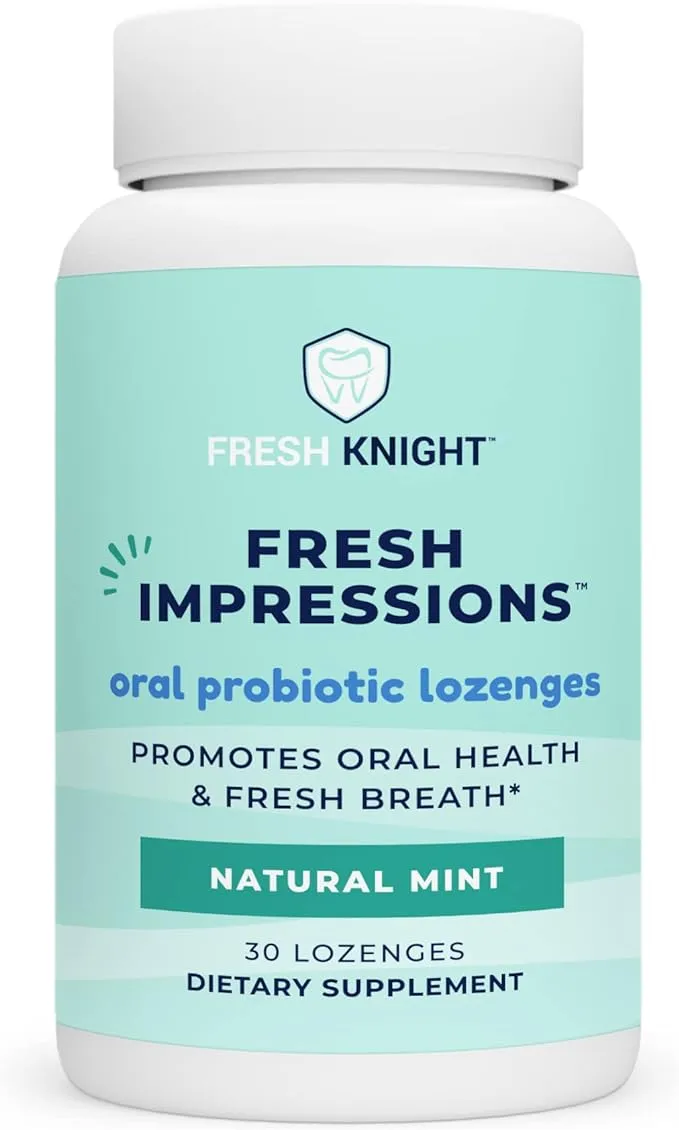 Oral Probiotics, Chewable Oral Probiotic for Bad Breath, Halitosis, Teeth, and Gum Health, Fresh Impressions, Oral Probiotic Lozenges, Contains Blis K12, Mint Flavored, Sugar Free, 1 Pack (30ct)