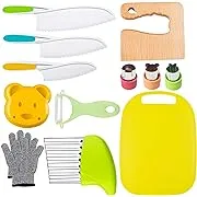 Leking 13 Pcs Wooden Kids Kitchen Knife, Kids Knife Set with Gloves Cutting Board ...