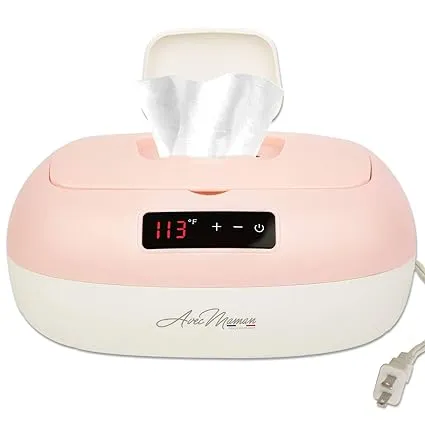 avec Maman La Caresse, Baby Wipe Warmer New 2022 - Designed in France | Wet Wipe Dispenser - Adjustable Heat Settings, Digital Display - Pink