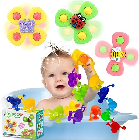 Suction Cup Spinner Toy for Baby - 12 Pcs Bath Toys Window Toys Toddlers 1-3 Year Old Sucker Airplane Travel Spinning Babies Bath Gift 1-2 - Bathtub Toys Bath Toys for Toddlers 1-3