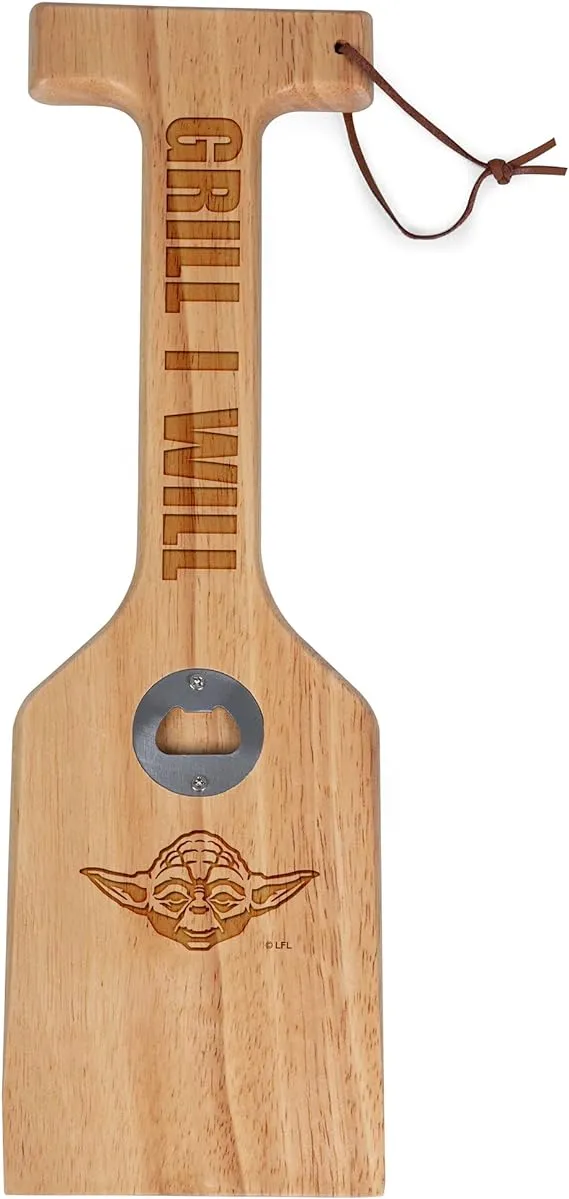 ONIVA - a Picnic Time Brand - Mandalorian Yoda - Hardwood BBQ Grill Scraper with Bottle Opener, Parawood