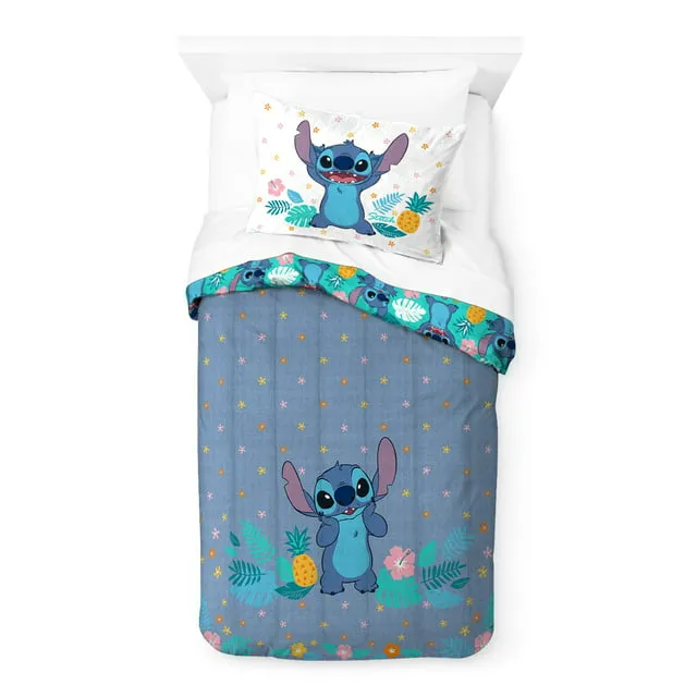 Disney Stitch Hawaiian Denim Kids 2-Piece Twin/Full Comforter Set  Reversible  Microfiber