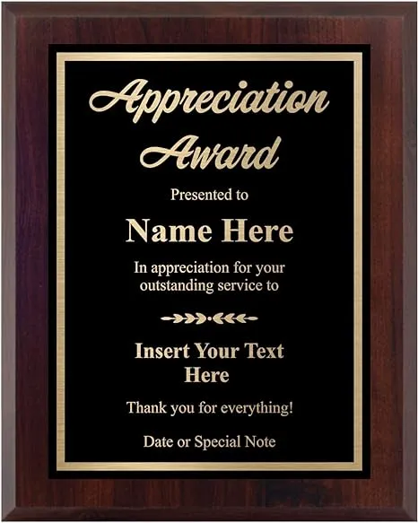 Custom Plaque for Appreciation - Personalized Engraved Award - Choose Your Size, Customize Now! (8x10)