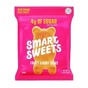 SmartSweets Fruity Gummy Bears, Candy With Low Sugar 3g, Low Calorie 100, Net Carb 15, Gluten Free, No Artifical Colors or Sweeteners 1.8 Oz Bags (Pack of 6)SmartSweets Fruity Gummy Bears, Candy With Low Suga…