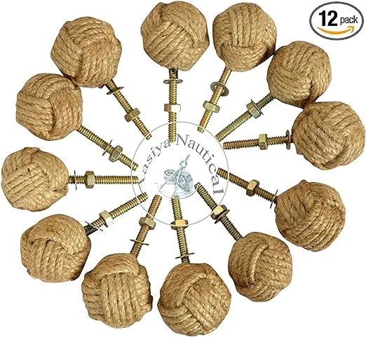 12 Knotty Door knobs - Nautical Drawer pulls - Jute Rope Drawer pulls a