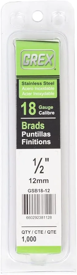 Grex GSB18-12 1/2 In. 18 Ga. Brad Nails, Stainless Steel 304, 1M
