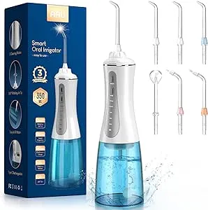 Cordless Water Dental Flosser for Teeth - Portable and Rechargeable Oral Irrigator with 350ML Tank 5 Modes 6 Replaceable Tips- IPX7 Waterproof Powerful Battery Water Dental Picks for Travel Home Use