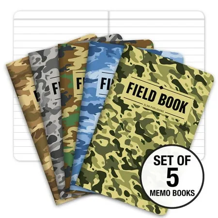 Elan Publishing Company Field Notebook/Pocket Journal - 3.5"x5.5" - Camouflage - Lined Memo Book - Pack of 5