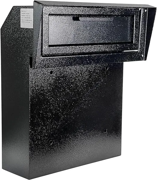 Pochar Rainproof Heavy Duty Mailbox Door Drop Box - Galvanized Steel Weatherproof Mailbox for Keys, Deposit, Payment, Mails - Through The Door Mail Drop Box (Black)