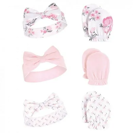 Hudson Baby Baby Girls' Cotton Headband and Scratch Mitten Set