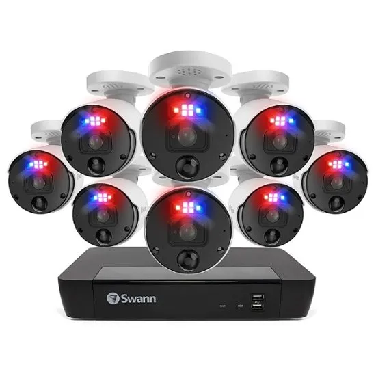 Swann Professional 8-Channel, 8-Bullet Cameras 4K UHD, Indoor/Outdoor PoE Wired 2TB HDD NVR Security Surveillance System - White