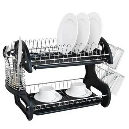 Topcobe Dish Drying Rack 2 Tier Dish Drainer Drying Rack for Kitchen Black Large Capacity Kitchen Storage Stainless Steel Holder Washing Organizer Dish Racks for Sinks