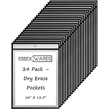 24 Pack Dry Erase Pockets – Black – by Essex Wares – Teacher Lessons in a Cla...